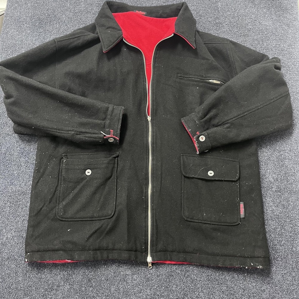 Vintage Marlboro Jacket Mens Extra Large Black Full Zip Fleece Lined Utility 90s